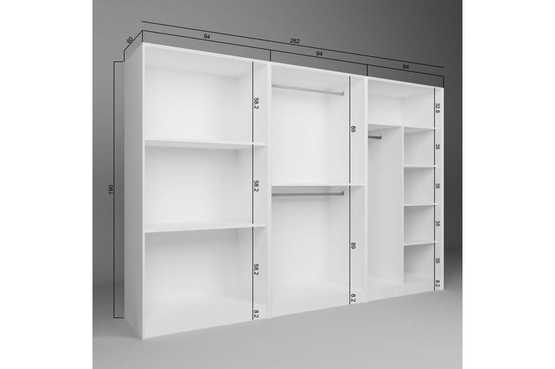 Nagouri Garderobe 280x190 cm - Hvid - Opbevaring - Tøjopbevaring - Garderobeskabe