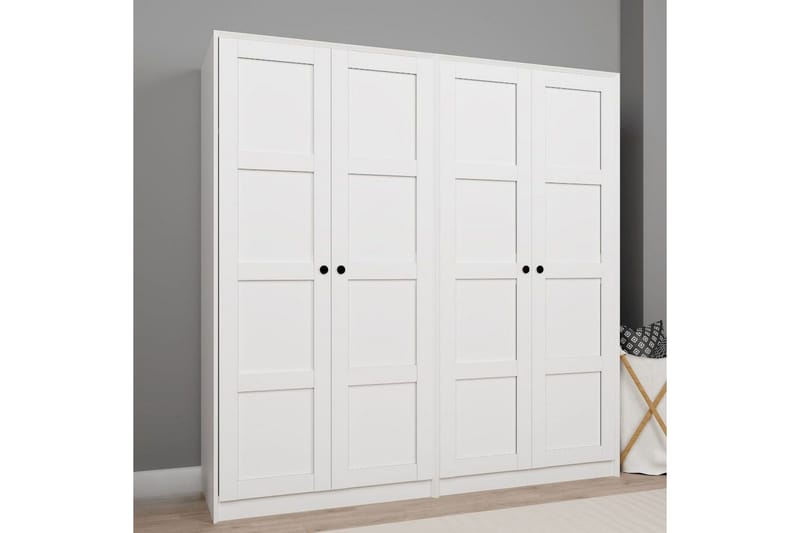 Nagouri Garderobeskab med Skuffer 188x190 cm i Træ - Hvid - Opbevaring - Tøjopbevaring - Garderobeskabe