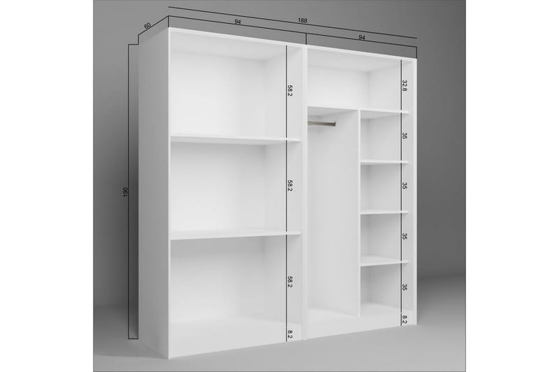 Nagouri Garderobeskab med Skuffer 188x190 cm i Træ - Hvid - Opbevaring - Tøjopbevaring - Garderobeskabe