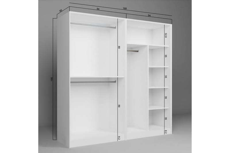 Nagouri Garderobesskåp 188x190 cm - Hvid - Opbevaring - Tøjopbevaring - Garderobeskabe - Garderobeskab & klædeskab