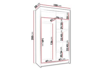 Narbonne Garderobe 100x200 cm - Sort/Hvid - Opbevaring - Tøjopbevaring - Garderobeskabe