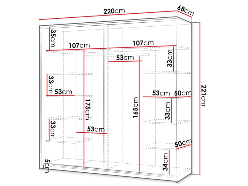Navron Garderobeskabeskab med spejl 220x221 cm - Beige - Opbevaring - Tøjopbevaring - Garderobeskabe