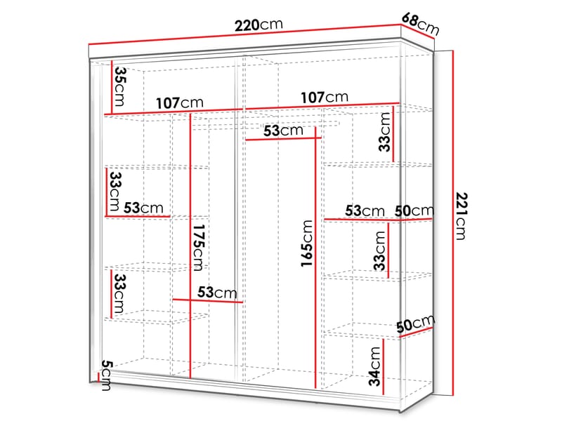 Navron Garderobeskabeskab med spejl 220x221 cm - Beige - Opbevaring - Tøjopbevaring - Garderobeskabe