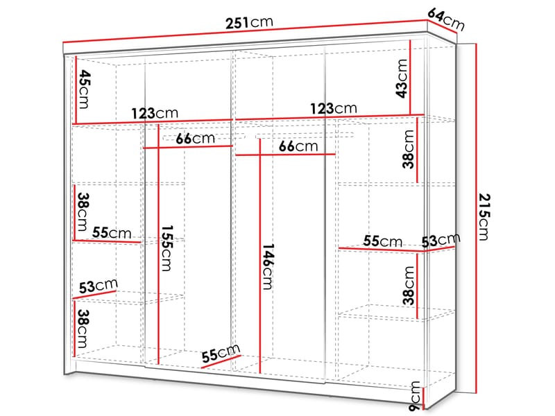 Navron Garderobeskabeskab med spejl 251x215 cm - Beige - Opbevaring - Tøjopbevaring - Garderobeskabe