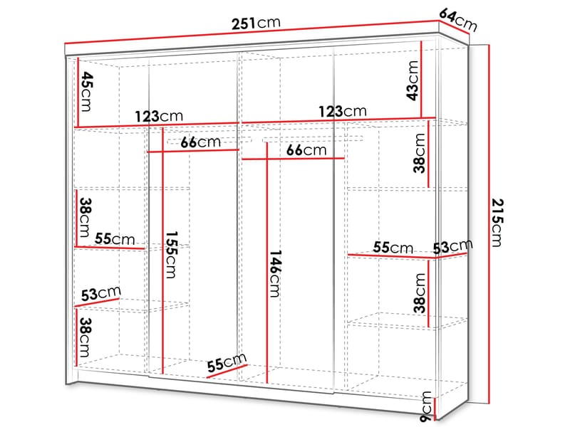 Navron Garderobeskabeskab med spejl 251x215 cm - Beige - Opbevaring - Tøjopbevaring - Garderobeskabe