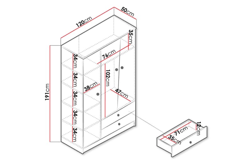 Nero Garderobe 120 cm - Natur/Hvid - Opbevaring - Tøjopbevaring - Garderobeskabe