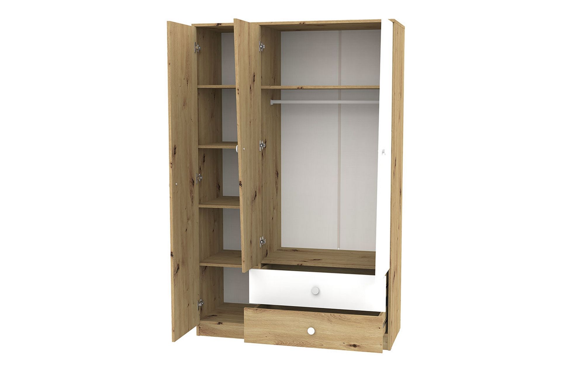 Nero Garderobe 120 cm - Natur/Hvid/Grå - Opbevaring - Tøjopbevaring - Garderobeskabe