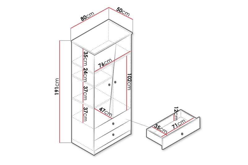 Nero Garderobe 80 cm - Natur/Hvid/Grå - Opbevaring - Tøjopbevaring - Garderobeskabe