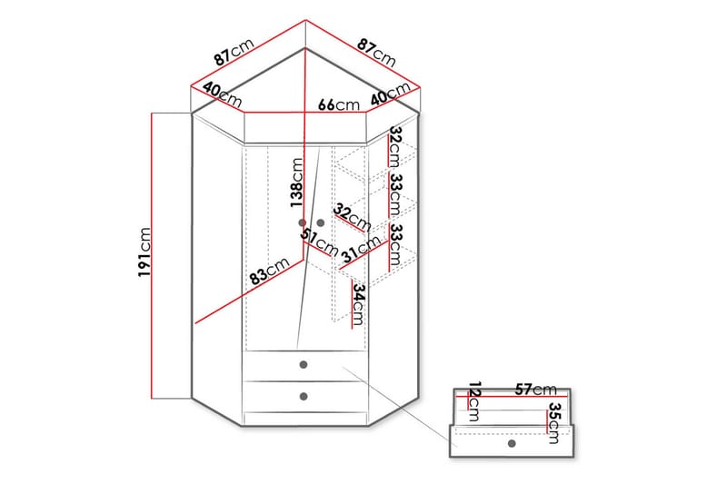 Nero Garderobe 87 cm - Natur/Hvid - Opbevaring - Tøjopbevaring - Garderobeskabe - Hjørnegarderobe