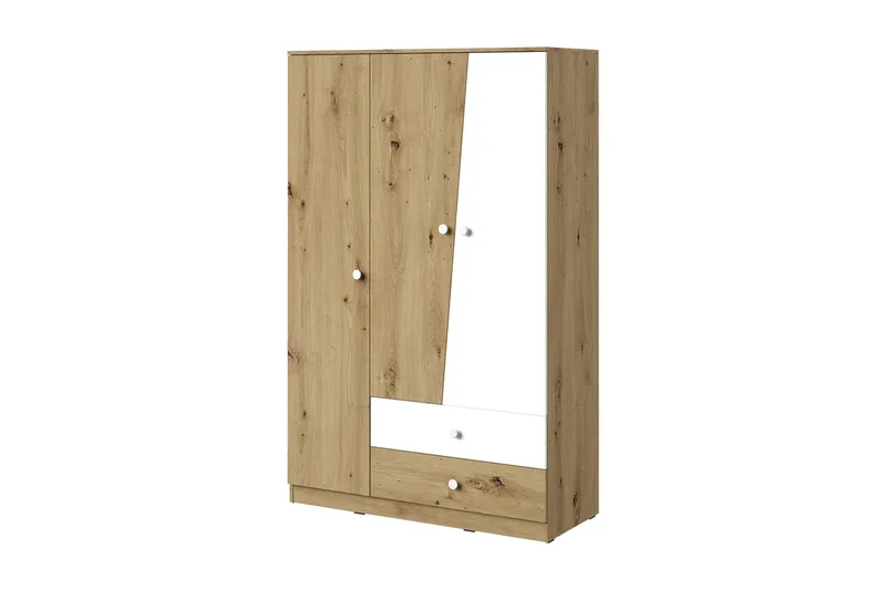 Nero Garderobeskab med Skuffer 120 cm i Eg, Hvid|Beige