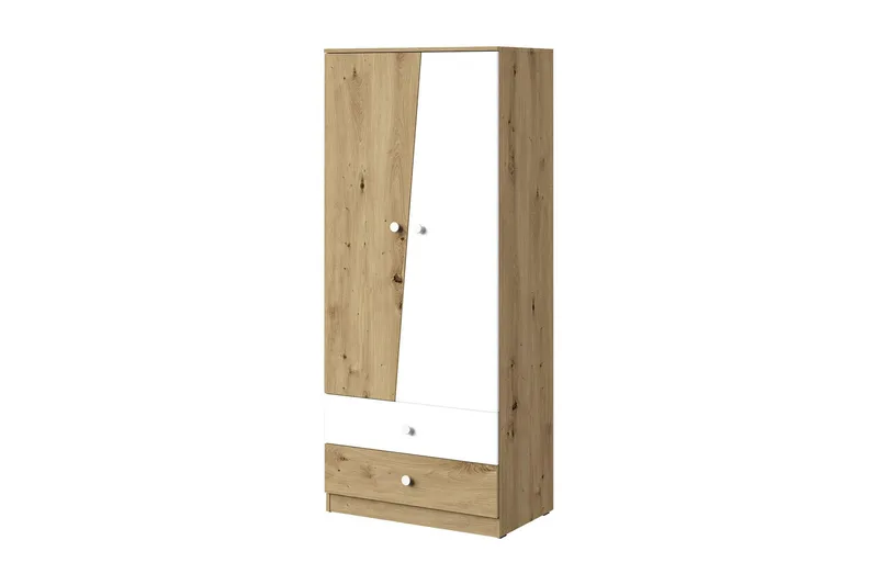 Nero Garderobeskab med Skuffer 80 cm i Eg, Hvid|Beige