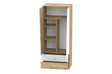 Nero Garderobeskab med Skuffer 80 cm i Eg - Hvid|Beige - Opbevaring - Tøjopbevaring - Garderobeskabe