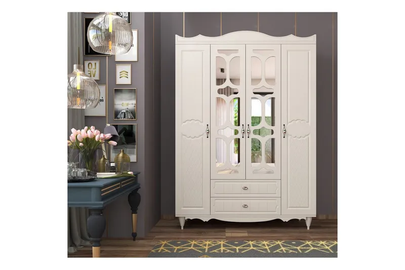 Noric Garderobe 140x190 cm - Mat Hvid - Opbevaring - Tøjopbevaring - Garderobeskabe