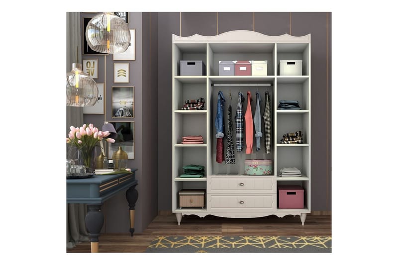 Noric Garderobe 140x190 cm - Mat Hvid - Opbevaring - Tøjopbevaring - Garderobeskabe