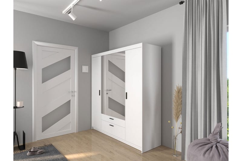 Norrbyn Garderobe med Spejl 53x190x176,3 cm - Hvid - Opbevaring - Tøjopbevaring - Garderobeskabe