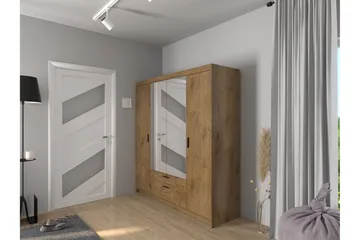 Norrbyn Garderobe med Spejl 53x190x176,3 cm - Natur - Opbevaring - Tøjopbevaring - Garderobeskabe