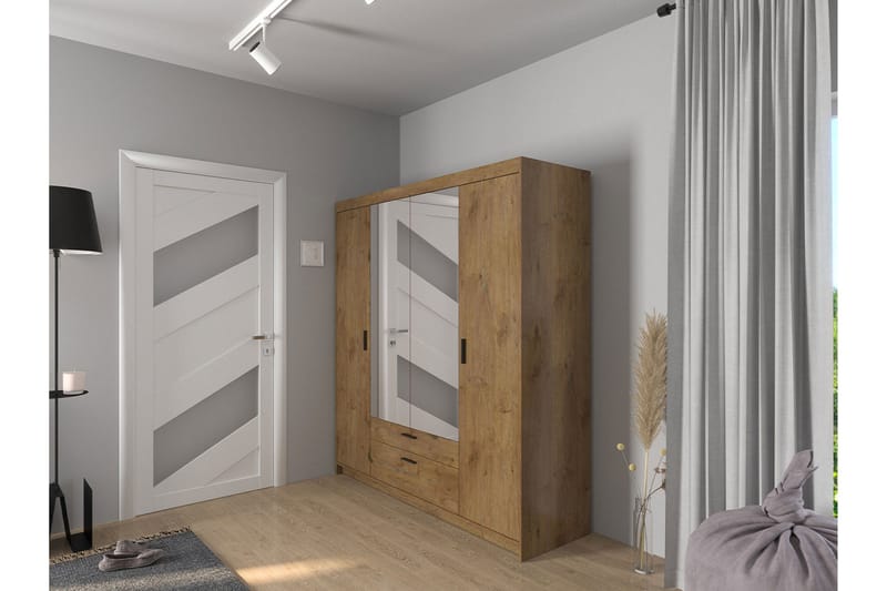 Norrbyn Garderobe med Spejl 53x190x176,3 cm - Natur - Opbevaring - Tøjopbevaring - Garderobeskabe