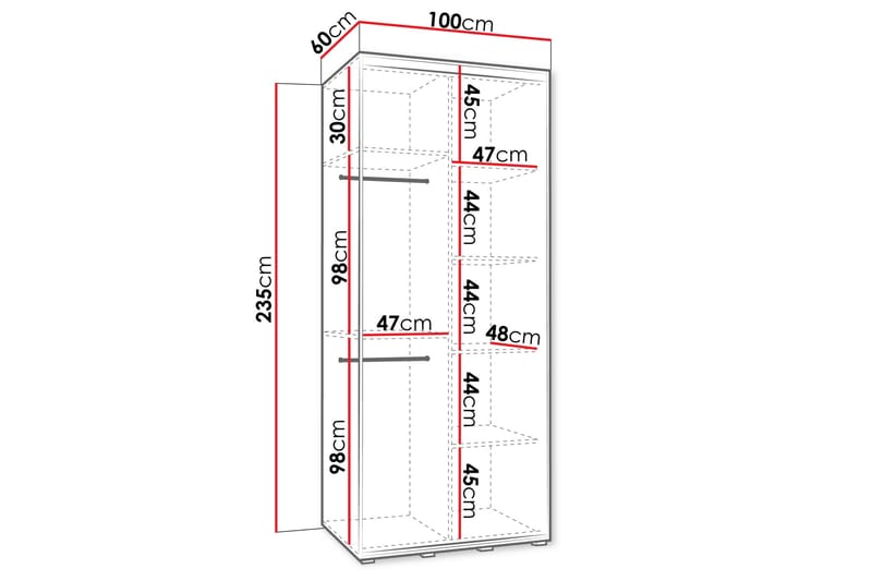Norrebon Garderobe med Speil 100x235 cm - Beige - Opbevaring - Tøjopbevaring - Garderobeskabe