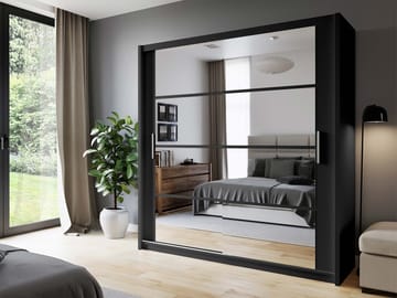 Norrebon Garderobeskab med spejl 160x215 cm - sort - Opbevaring - Tøjopbevaring - Garderobeskabe