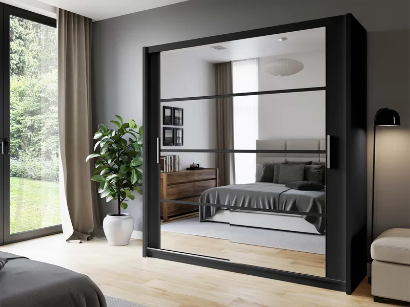 Norrebon Garderobeskab med spejl 160x215 cm - sort - Opbevaring - Tøjopbevaring - Garderobeskabe