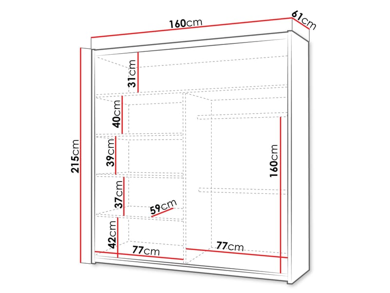 Norrebon Garderobeskab med spejl 160x215 cm - sort - Opbevaring - Tøjopbevaring - Garderobeskabe