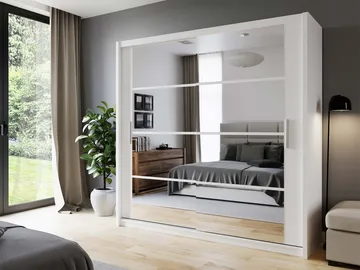 Norrebon Garderobeskab med spejl 203x215 cm - hvid - Opbevaring - Tøjopbevaring - Garderobeskabe