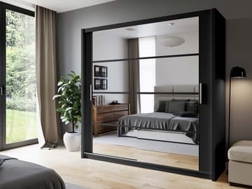 Norrebon Garderobeskab med spejl 203x215 cm - sort - Opbevaring - Tøjopbevaring - Garderobeskabe