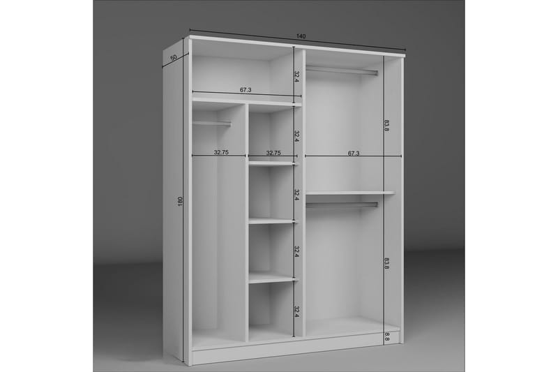 Olera Garderobe 140x180 cm - Hvid - Opbevaring - Tøjopbevaring - Garderobeskabe - Garderobeskab & klædeskab