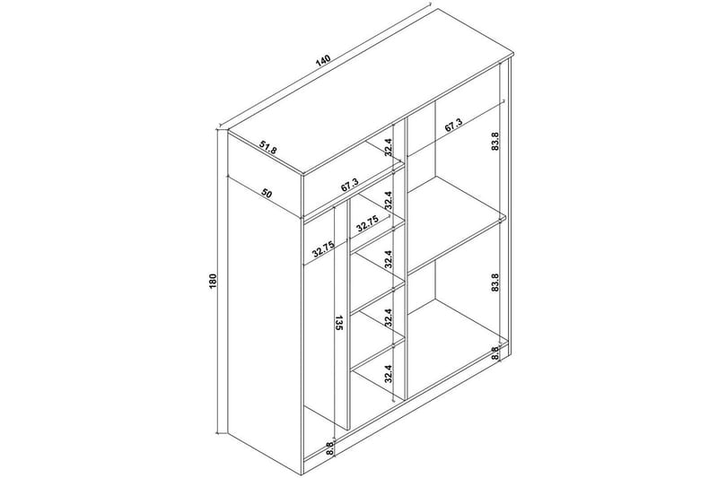 Olera Garderobe 140x180 cm - Natur - Opbevaring - Tøjopbevaring - Garderobeskabe - Hjørnegarderobe