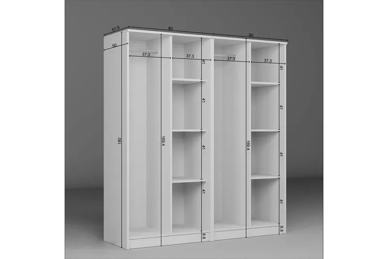 Olera Garderobe 160x180 cm - Hvid - Opbevaring - Tøjopbevaring - Garderobeskabe - Hjørnegarderobe