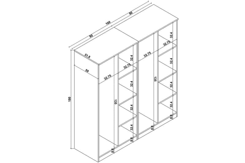 Olera Garderobe 160x180 cm - Natur - Opbevaring - Tøjopbevaring - Garderobeskabe - Hjørnegarderobe
