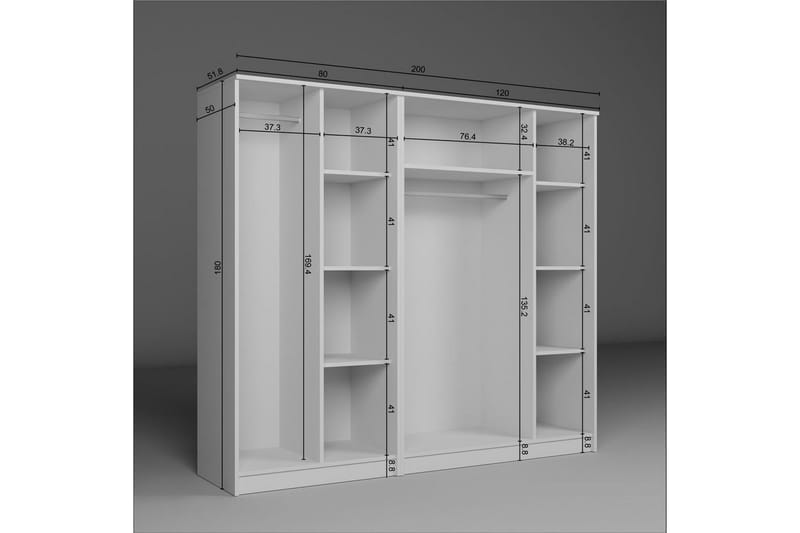 Olera Garderobe 200x180 cm - Hvid - Opbevaring - Tøjopbevaring - Garderobeskabe