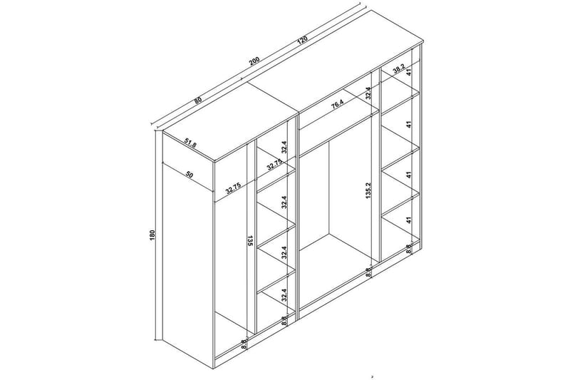 Olera Garderobe 200x180 cm - Natur - Opbevaring - Tøjopbevaring - Garderobeskabe