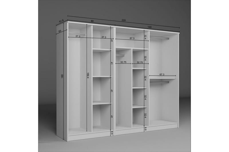 Olera Garderobe 220x180 cm - Hvid - Opbevaring - Tøjopbevaring - Garderobeskabe