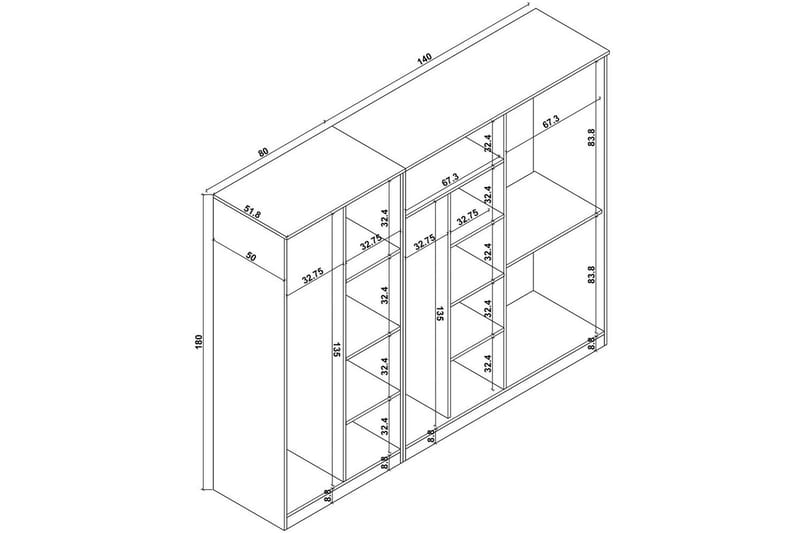 Olera Garderobe 220x180 cm - Natur - Opbevaring - Tøjopbevaring - Garderobeskabe