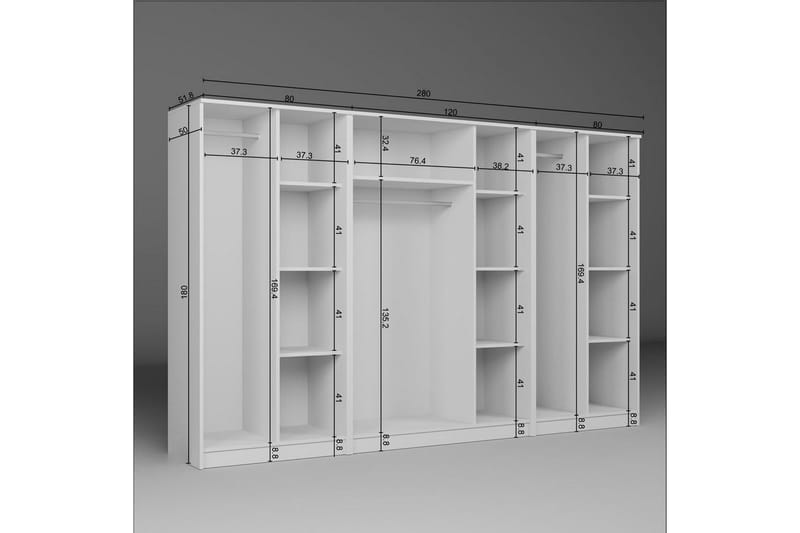 Olera Garderobe 280x180 cm - Hvid - Opbevaring - Tøjopbevaring - Garderobeskabe - Garderobeskab & klædeskab