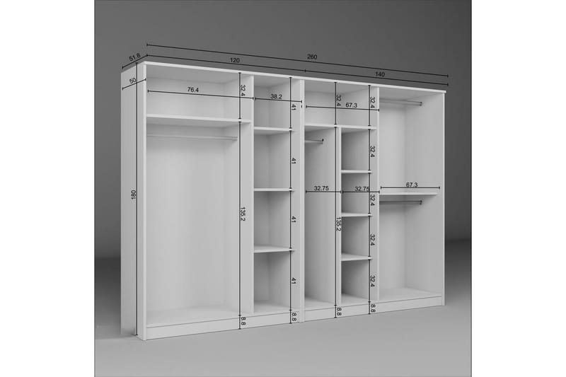 Olera Garderobe 280x180 cm - Hvid - Opbevaring - Tøjopbevaring - Garderobeskabe