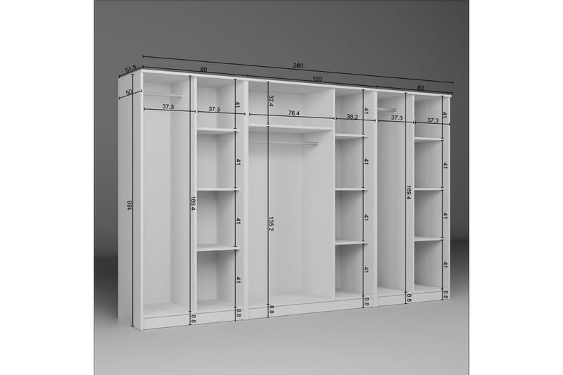 Olera Garderobe 280x180 cm - Hvid - Opbevaring - Tøjopbevaring - Garderobeskabe - Garderobeskab & klædeskab