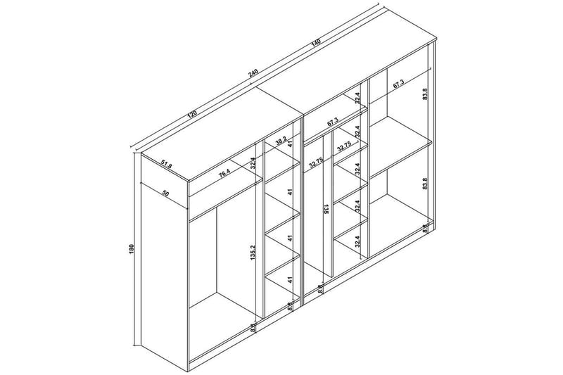 Olera Garderobe 280x180 cm - Natur - Opbevaring - Tøjopbevaring - Garderobeskabe