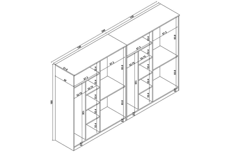Olera Garderobe 280x180 cm - Natur - Opbevaring - Tøjopbevaring - Garderobeskabe