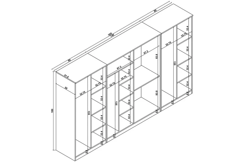 Olera Garderobesskåp 300x180 cm - Natur - Opbevaring - Tøjopbevaring - Garderobeskabe - Hjørnegarderobe
