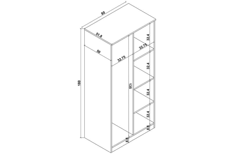 Olera Garderobesskåp 80x180 cm - Natur - Opbevaring - Tøjopbevaring - Garderobeskabe - Hjørnegarderobe