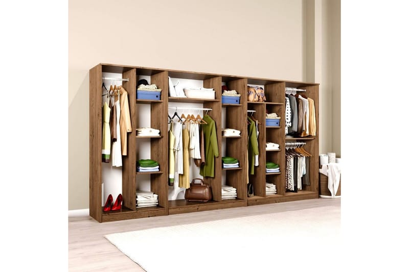 Olera Hjørnegarderobe 340x180 cm - Natur - Opbevaring - Tøjopbevaring - Garderobeskabe - Garderobeskab & klædeskab