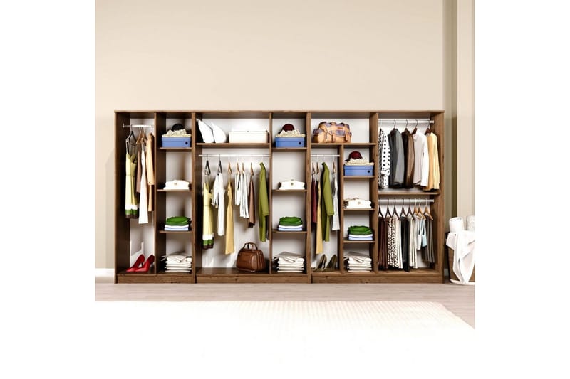 Olera Hjørnegarderobe 340x180 cm - Natur - Opbevaring - Tøjopbevaring - Garderobeskabe - Garderobeskab & klædeskab