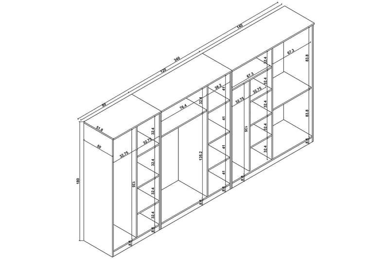 Olera Hjørnegarderobe 340x180 cm - Natur - Opbevaring - Tøjopbevaring - Garderobeskabe