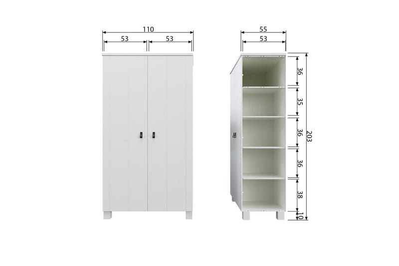 Ollerz Garderobe 55x111 cm - Hvid - Opbevaring - Tøjopbevaring - Garderobeskabe