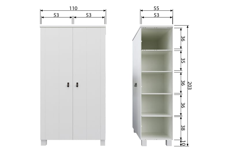 Ollerz Garderobe 55x111 cm - Hvid - Opbevaring - Tøjopbevaring - Garderobeskabe