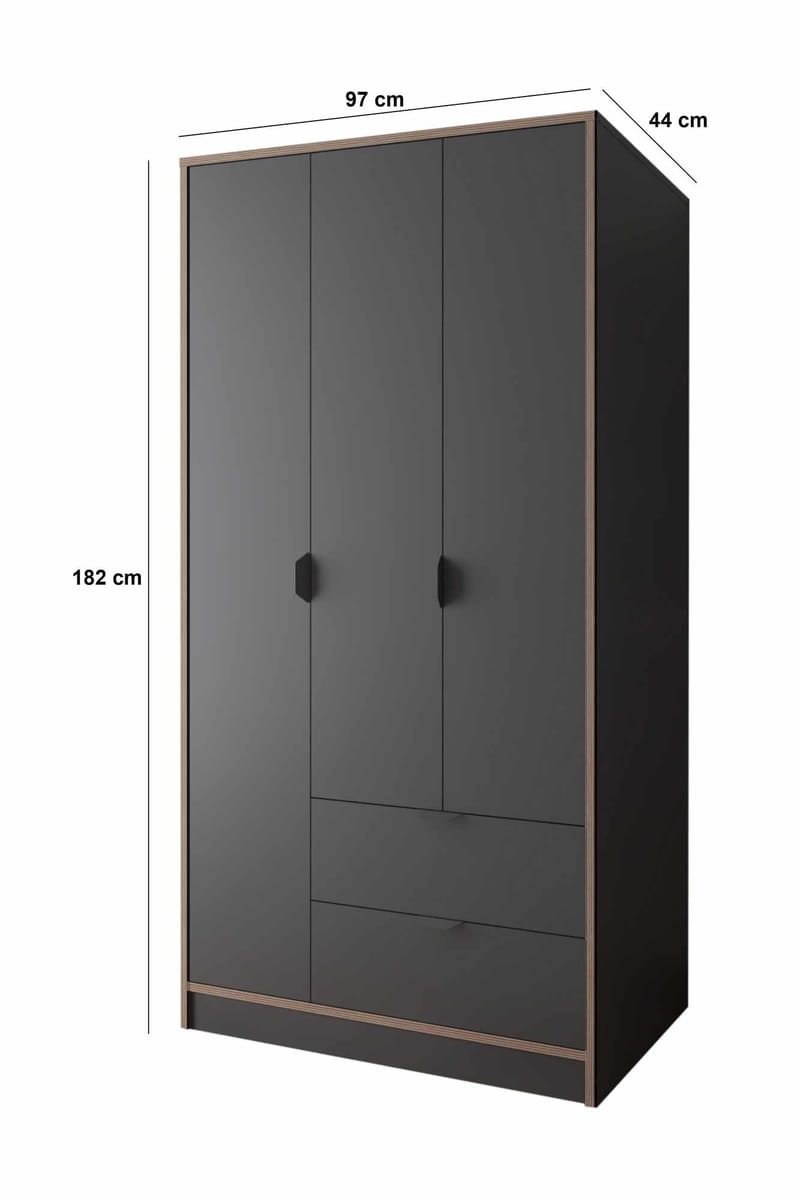 Olyros garderobe 97x182 cm - Antracit - Opbevaring - Tøjopbevaring - Garderobeskabe - Garderobeskab & klædeskab