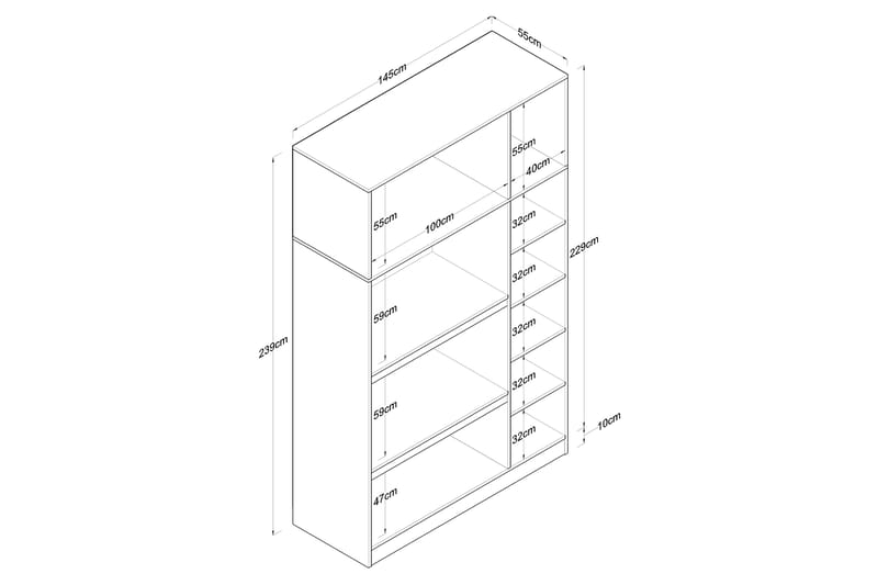 Ostin Garderobe 6 Skab 55x145 cm - Hvid - Garderobeskabe - Garderobeskab & klædeskab