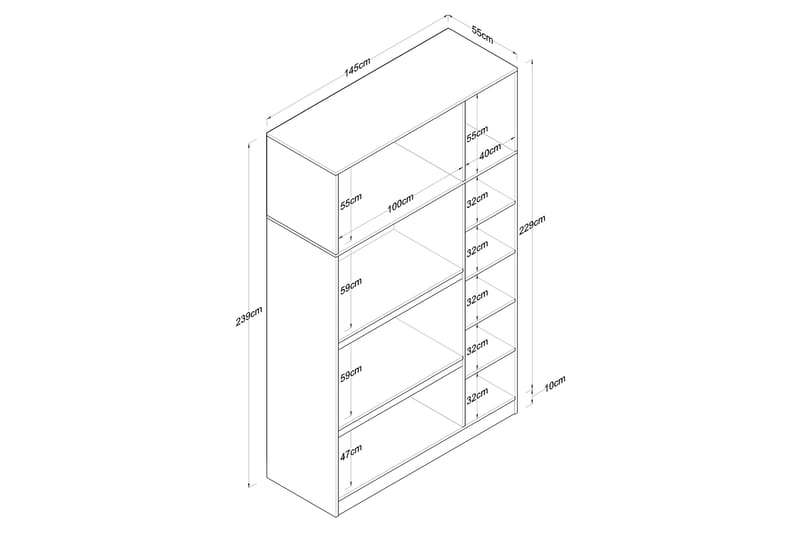 Ostin Garderobe 6 Skab 55x145 cm - Hvid - Opbevaring - Tøjopbevaring - Garderobeskabe